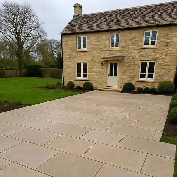 Dijon limestone paving tumbled 900 x 600