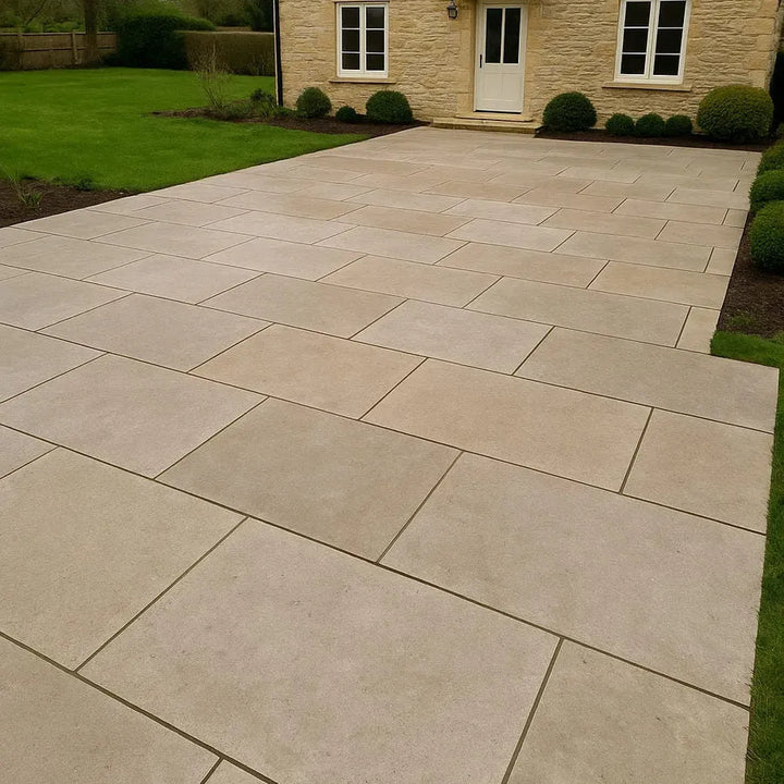 Dijon limestone paving tumbled 900 x 600