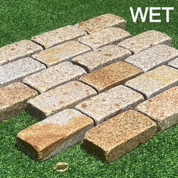 gold granite setts tumbled 200 x 100 x 50